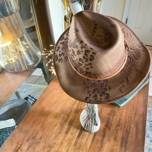 Boho hippie inspired hat- custom detailing trailing animal print-and sunflower. - Picture 7 of 9